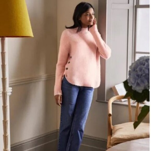 BODEN Fluffy Side Button Jumper Crew Neck Sweater Size 6 Pink Peach - Picture 3 of 16